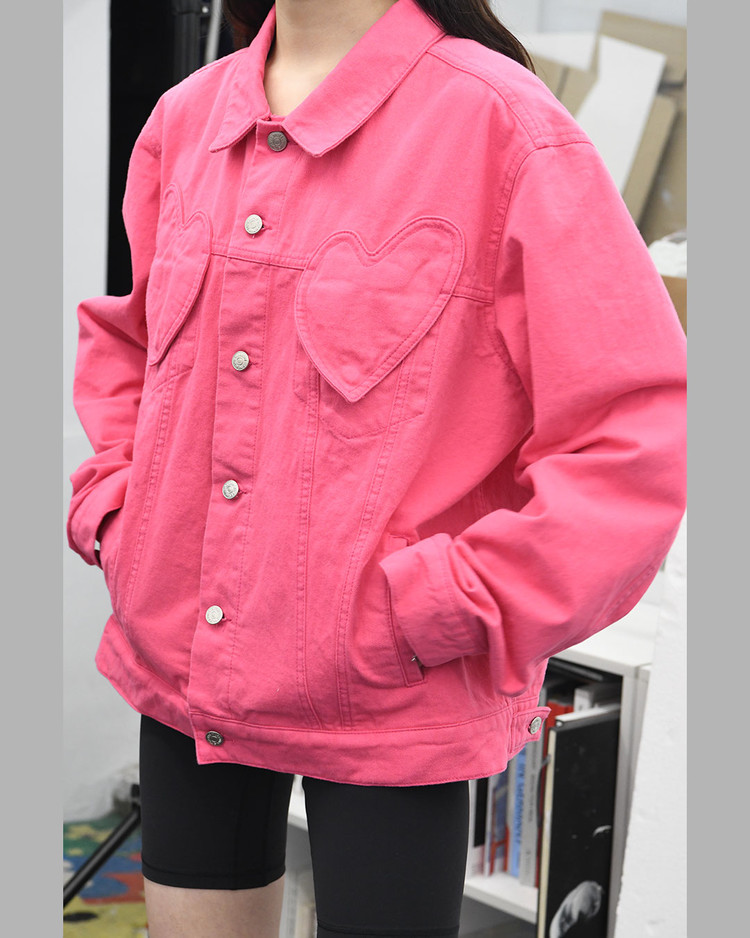 ◆THE MUSEUM VISITOR◆ HEART CUT TRUCKER JACKET 08216 HEART POCKET DYEING TRUCKER JACKET (PINK) : THE MUSEUM VISITOR