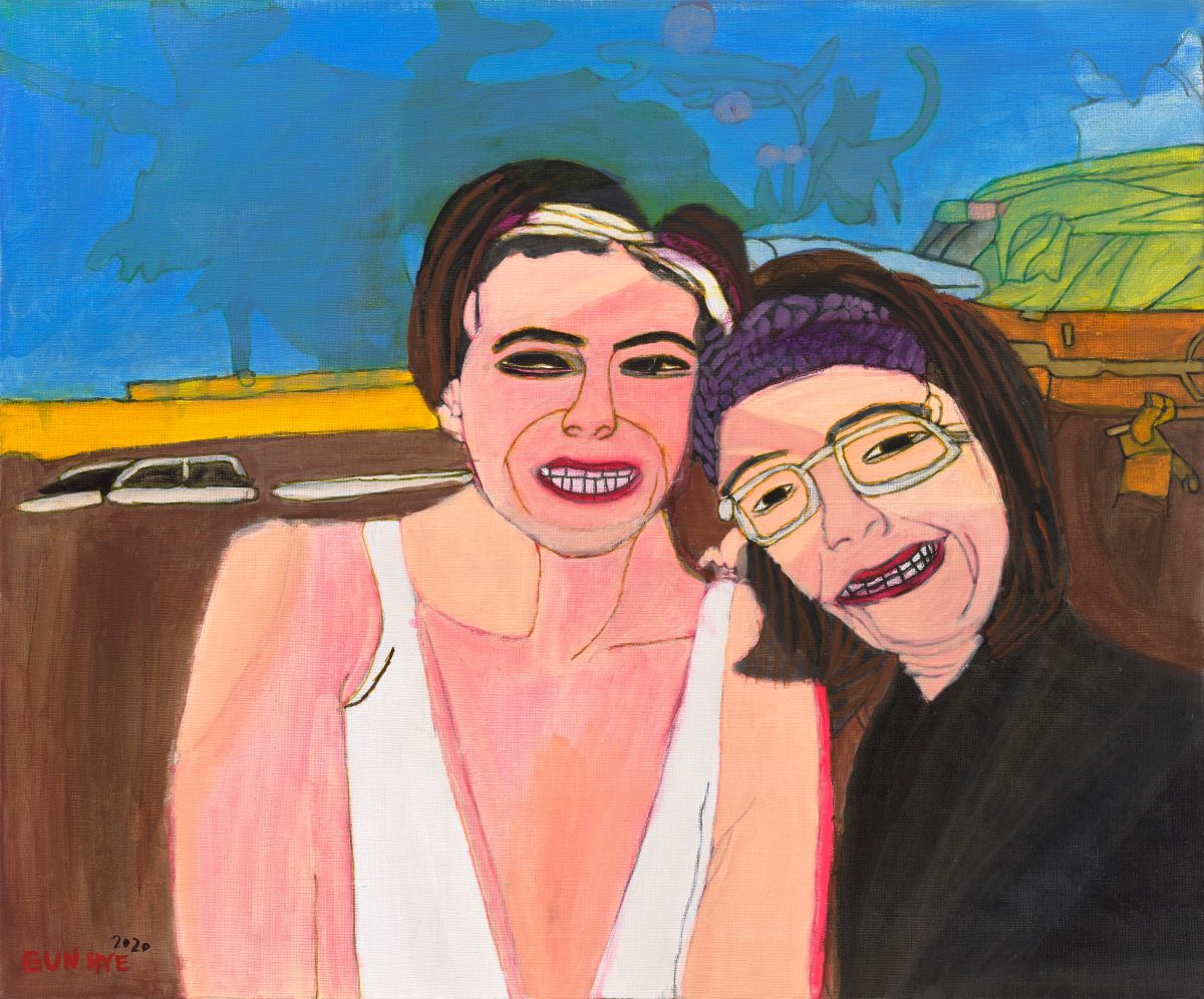 모녀, 2020, Pen and Acrylic on canvas, 60.5  x 72.5 cm, EH 009