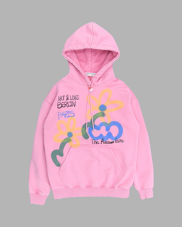 FLOWER AND CLOUD SPRAYED HOODY (PINK) : THE MUSEUM VISITOR