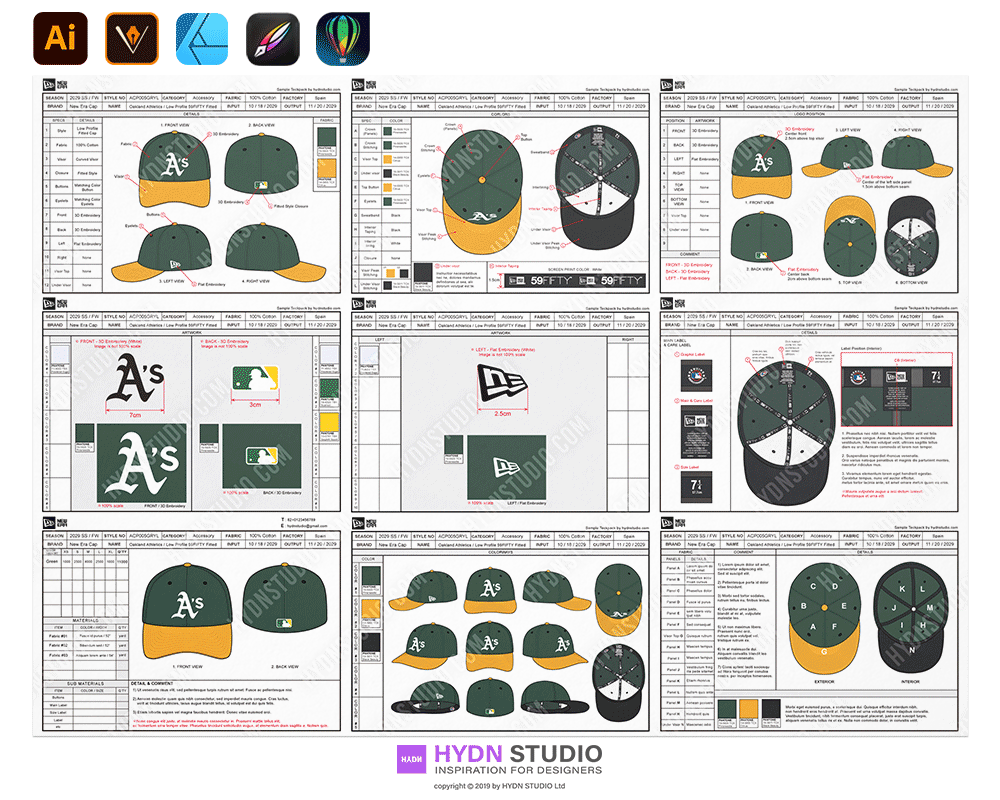 (updated) All-in-one Cap Design TechPack Bundle & Reference sample (Low ...