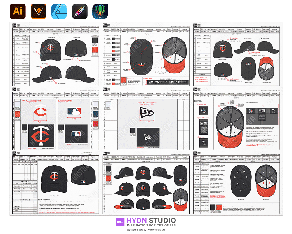 (updated) All-in-one Cap Design TechPack Bundle & Reference sample (Low ...