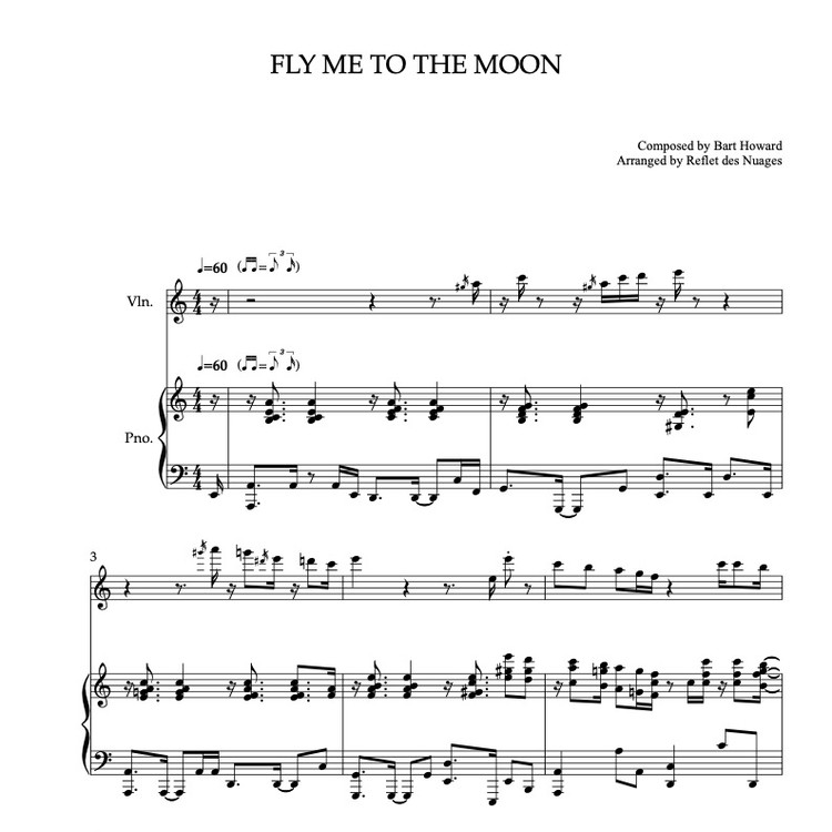 [duet Sheet Music] Fly Me To The Moon Violin And Piano Chamber Ensemble Musicalibra