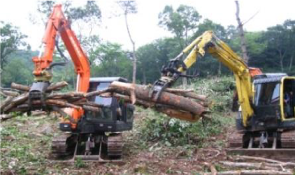 wood grapple, heavy equipment, excavator attachment, hydraulic attachment