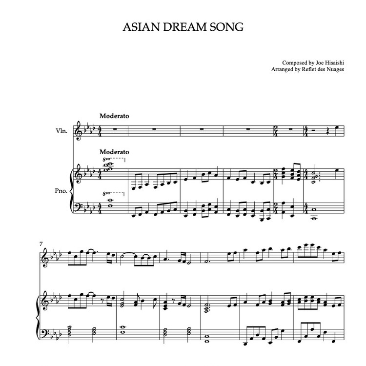 DUET 楽譜] Asian Dream Song - ヴァイオリン、ピアノデュエット