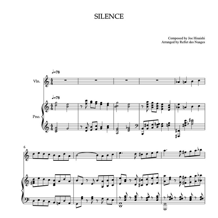 DUET 楽譜] Silence - ヴァイオリン、ピアノデュエット 室内楽
