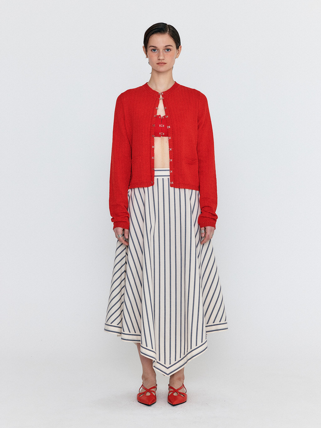 Asymmetric Hem Skirt - Cream Stripe