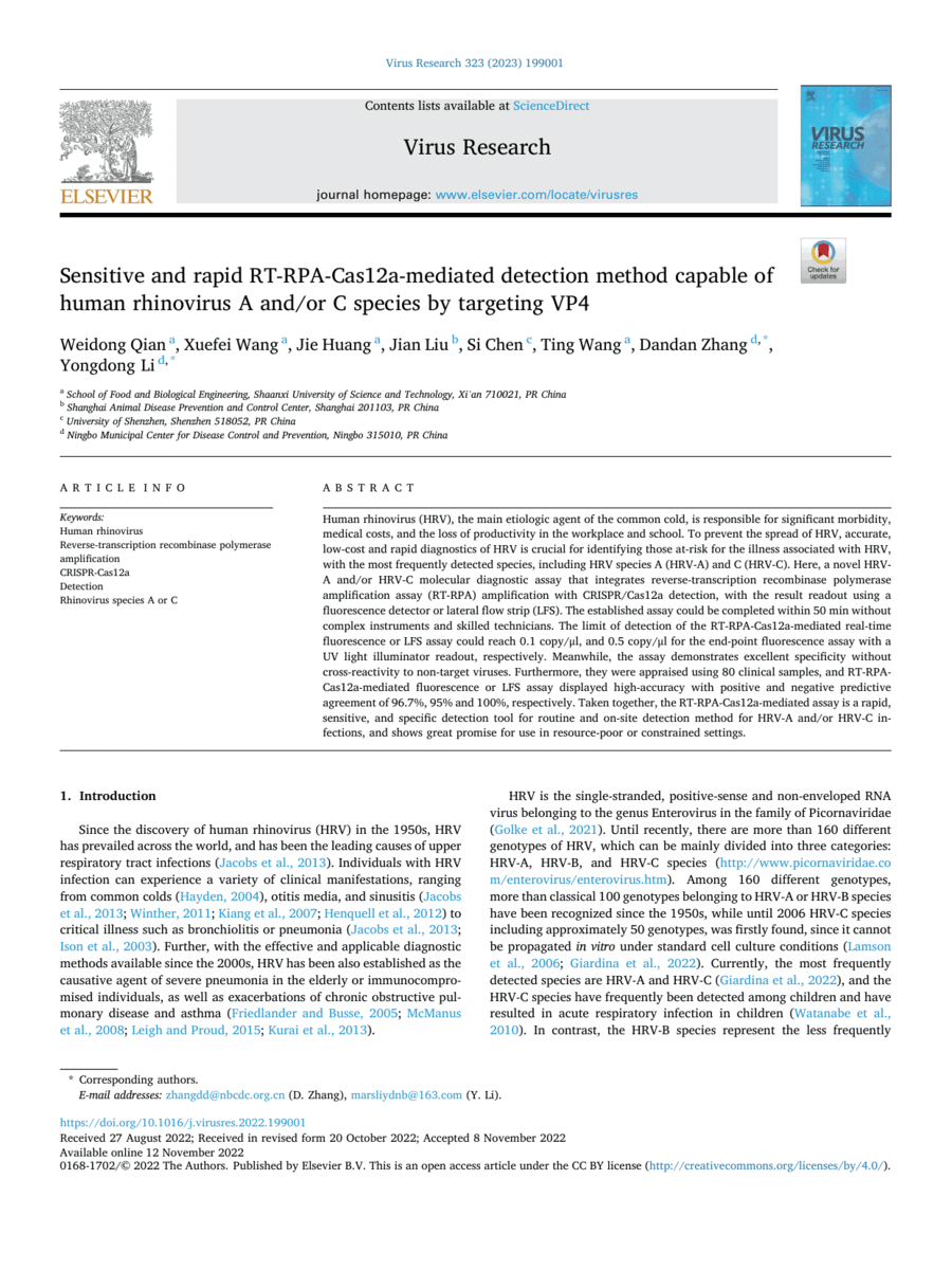 Sensitive And Rapid RT RPA Cas12a mediated Detection Method Capable Of