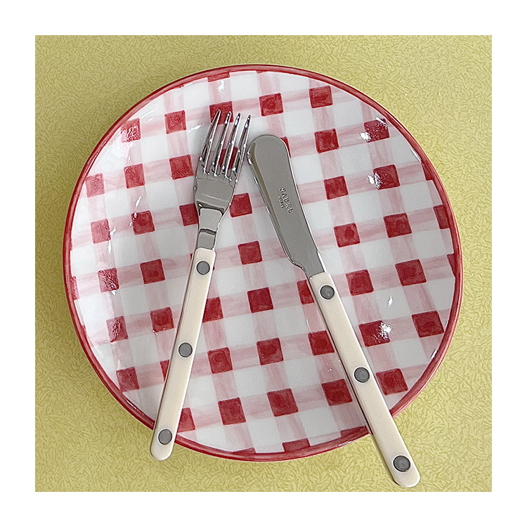 Red Check HandPainted plate (7in) 플레이트베이커리