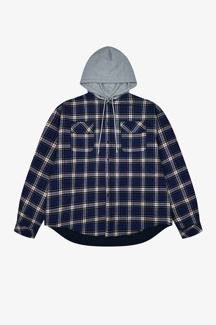 REVERSIBLE HOODIE CHECK SHIRTS - NAVY : GRAILZ