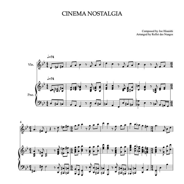 DUET 楽譜] Cinema Nostalgia - ヴァイオリン、ピアノデュエット