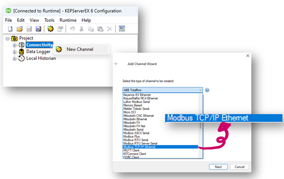 KEPServer를 Modbus Server(Slave)로 설정하는 방법 BridgeWare