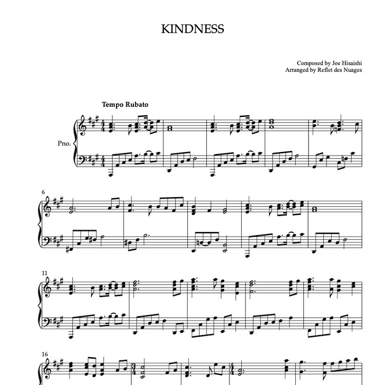 PIANO SOLO 楽譜] 菊次郎の夏 Kindness ピアノ 編曲 楽譜