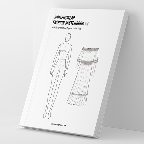 Womenswear Fashion Sketchbook A4 with Female 10Head Figure Template