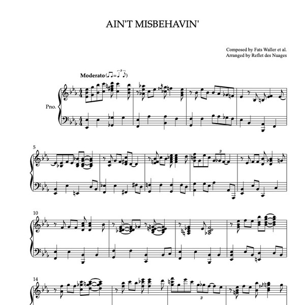 PIANO SOLO 楽譜] Ain't Misbehavin' ピアノ 編曲 楽譜 : MUSICALIBRA