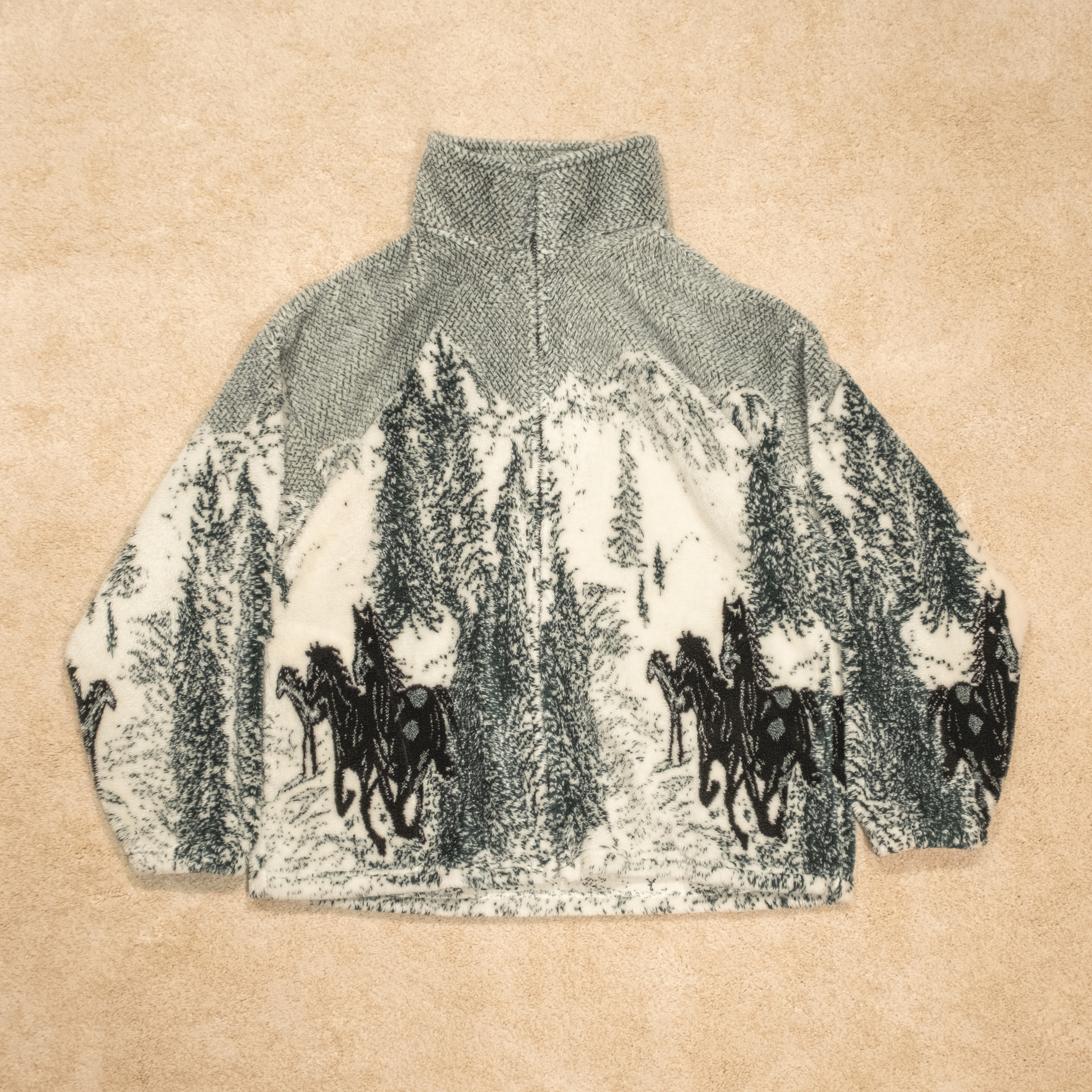 (BFD062) VTG Mazmania Printed Fleece Made in USA BROWN FRONT DOOR