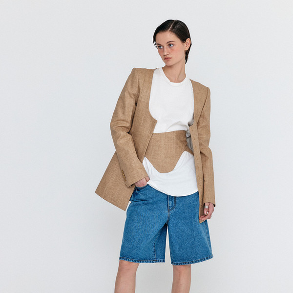 WASE U-Neck Collarless Jacket - Beige : EENK SHOP