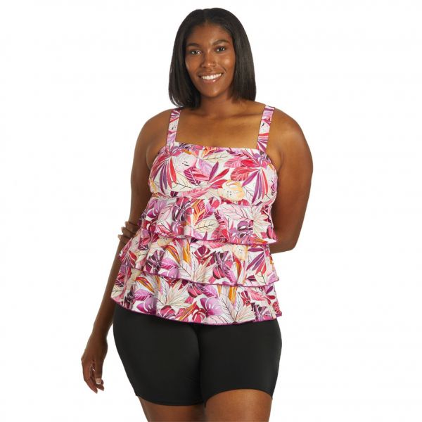Fit4U 여성용 탱키니 탑 빅사이즈 Plus Size Kapalua Three Tiered Bandeau Mastectomy  Tankini Top : 스윔아울렛