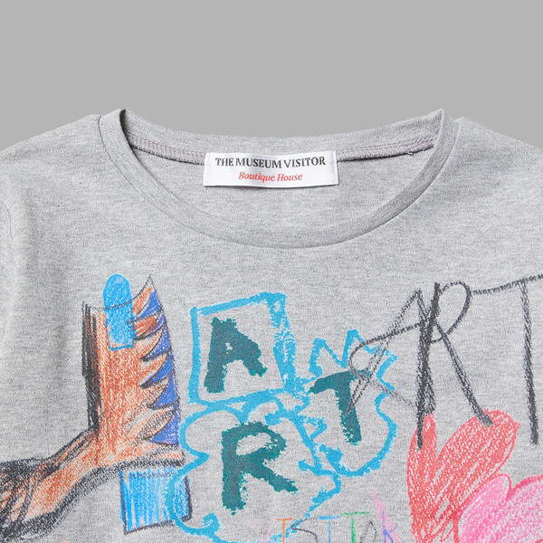 関税込★THE MUSEUM VISITOR★CRAYON ART PRINTED CROP SLEEVE CRAYON ART PRINTED CROP LONG SLEEVE (GREY) : THE MUSEUM VISITOR