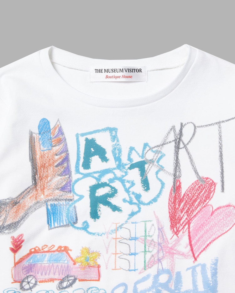 関税込★THE MUSEUM VISITOR★CRAYON ART PRINTED CROP SLEEVE CRAYON ART PRINTED CROP LONG SLEEVE (WHITE) : THE MUSEUM VISITOR