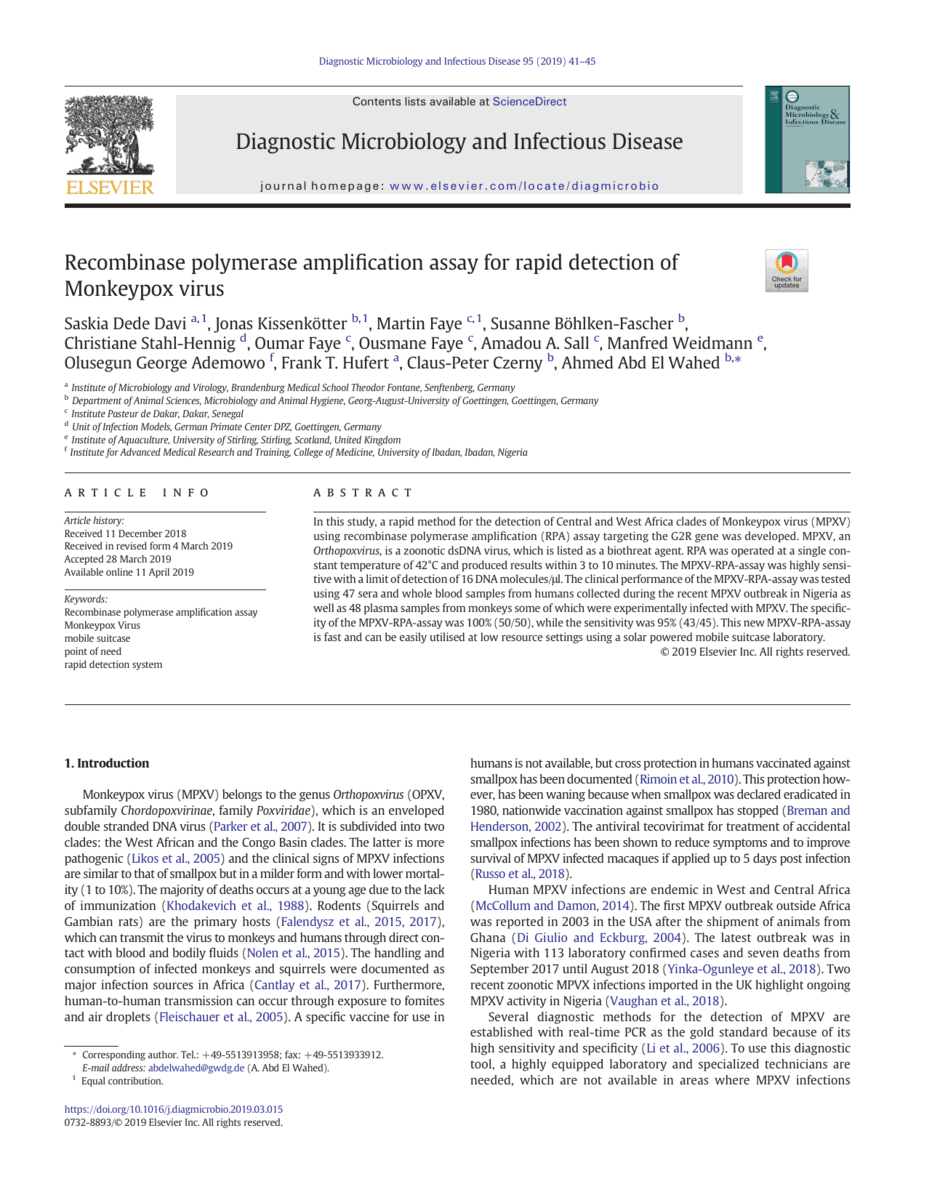 Recombinase polymerase amplification(RPA) assay for rapid detection of ...