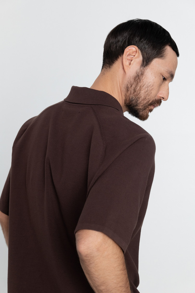 POTTERY Short Sleeve Comfort Polo Knit Dark Brown