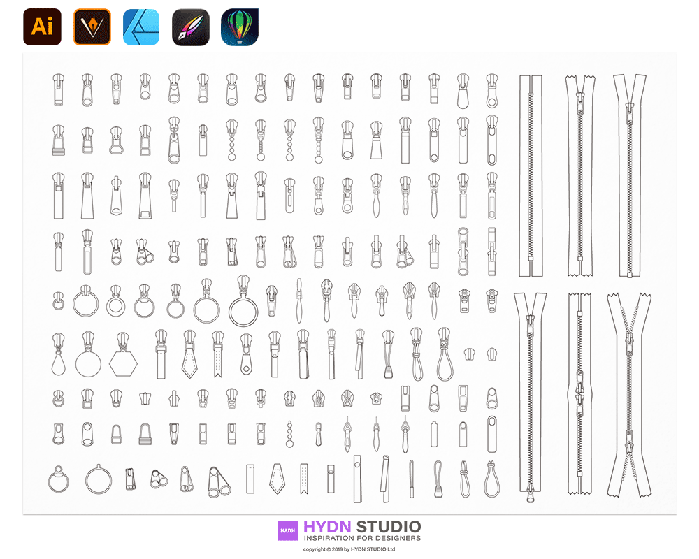(updated) 150 Vector YKK Zipper Slider Designs Collection : HYDNSTUDIO