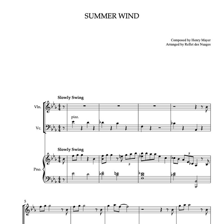 TRIO 楽譜] Summer Wind - ヴァイオリン、チェロ、ピアノトリオ