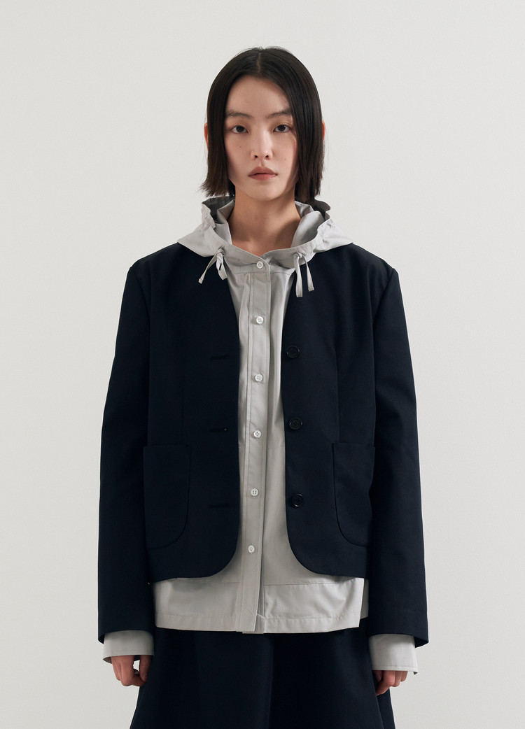 Non collar cotton jacket (Navy) : BISCUITSHOP GLOBAL