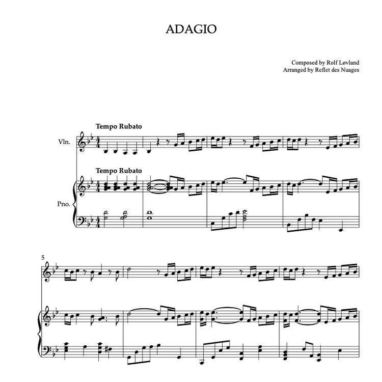 DUET 楽譜] Secret Garden Adagio - ヴァイオリン、ピアノデュエット