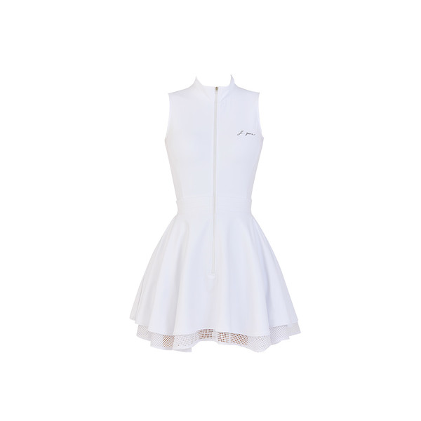 앞지퍼 더블 플레어 원피스 Zipper Double Flared Dress (White) : en