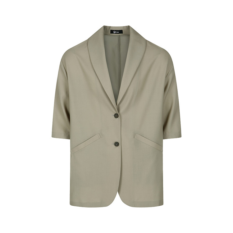 Summer Wool Shawl Collar Half Jacket (Green Beige) : NAANANA