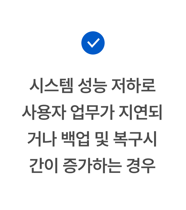 시스템 성능 저하로 사용자 업무가 지연되거나 백업 및 복구시간이 증가하는 경우