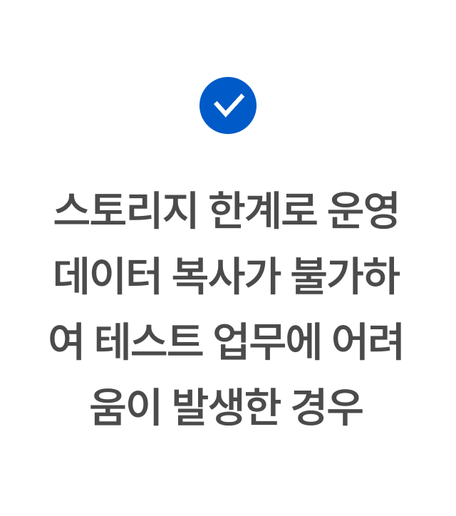 스토리지 한계로 운영 데이터 복사가 불가하여 테스트 업무에 어려움이 발생한 경우