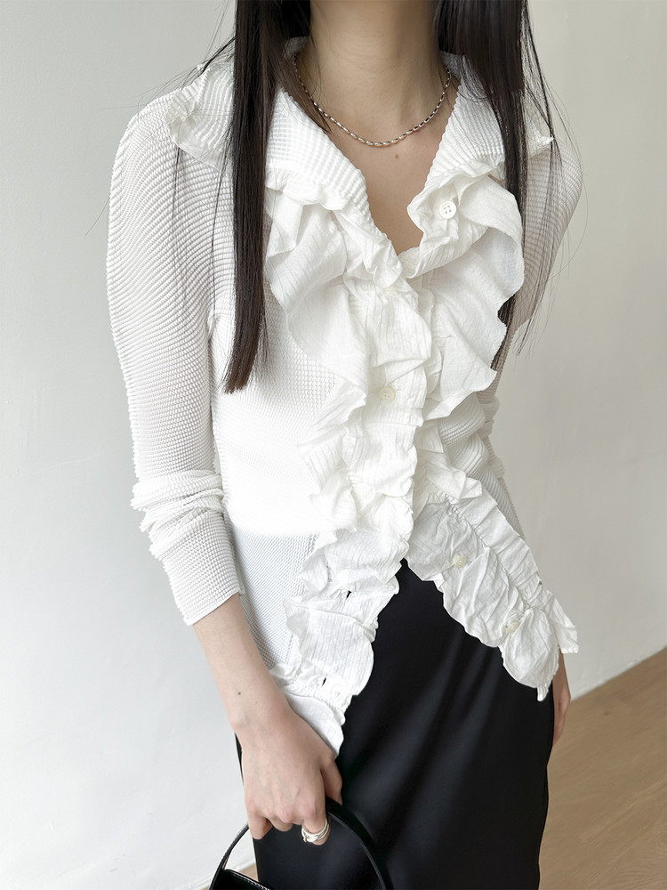 Pleated Ruffle Japanese Cardigan
