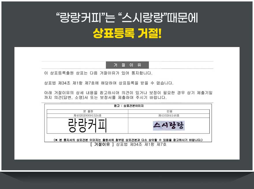 랑랑커피는 스시랑랑 때문에 상표등록 거절