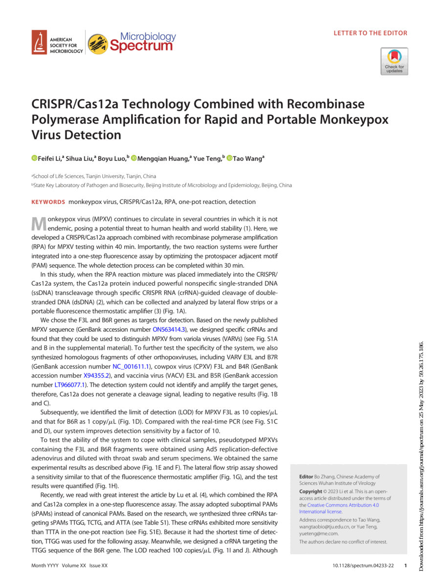 CRISPR/Cas12a Technology Combined with Recombinase Polymerase ...