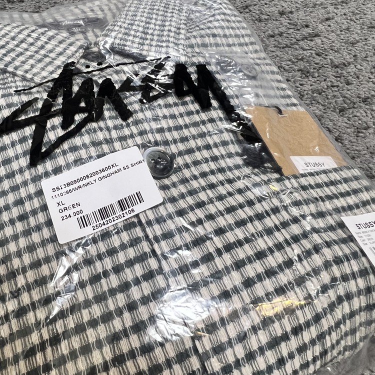 stussy 23ss wrinkly gingham shirts green sz.XL : soberseoul
