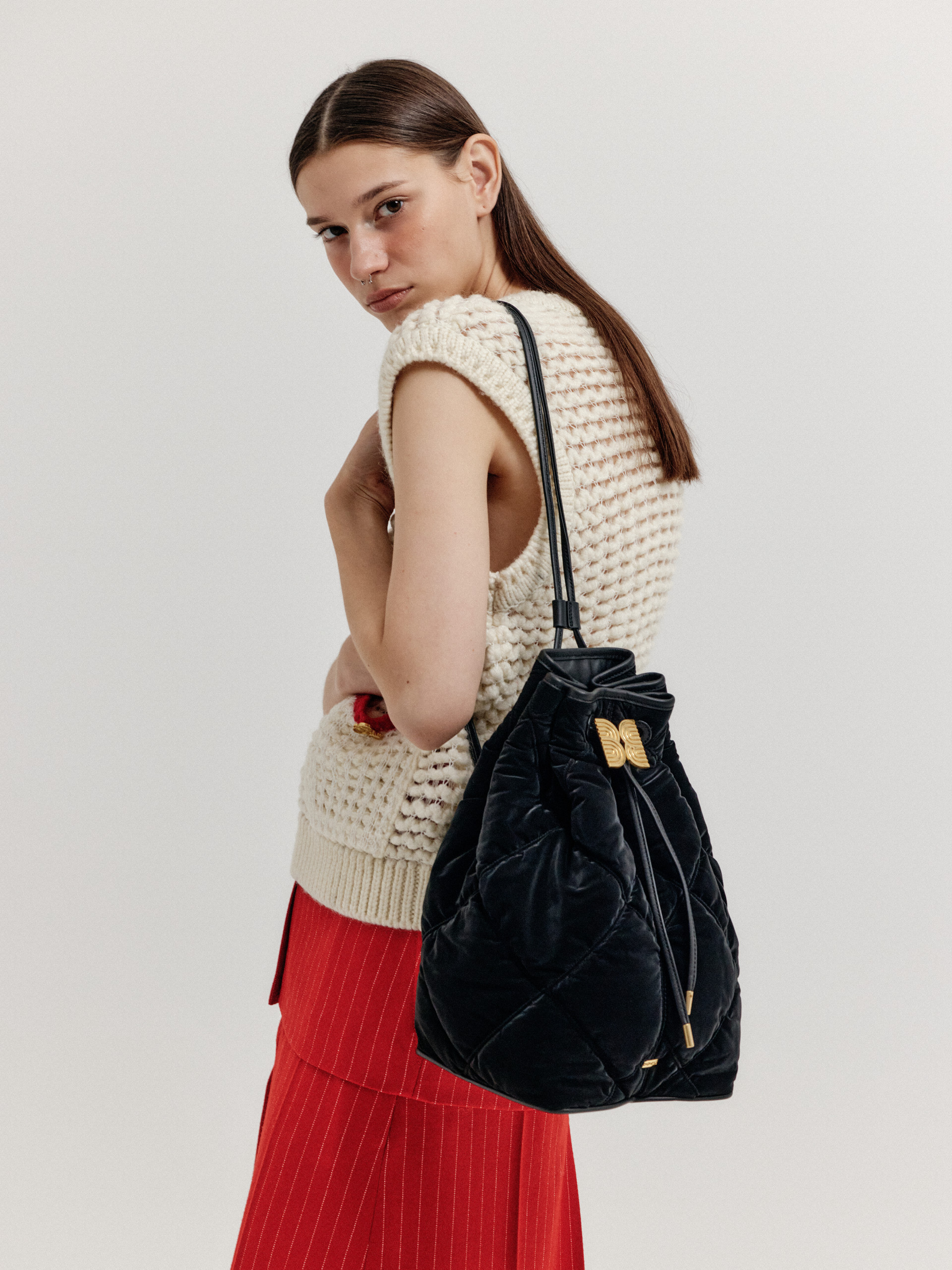 HOLLY Quilted Drawstring Backpack Black EENK