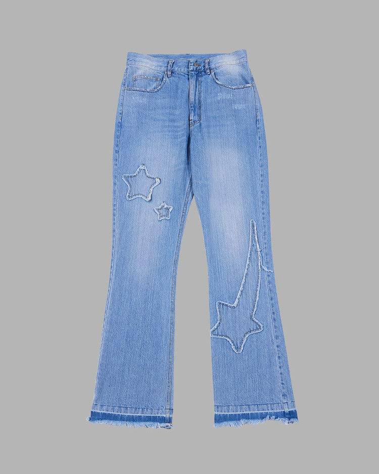◆THE MUSEUM VISITOR◆ STAR DAMAGED BOOTSCUT DENIM PANTS LIG STAR DAMAGED BOOTSCUT DENIM PANTS (LIGHT BLUE) : THE MUSEUM