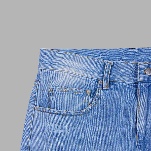 ◆THE MUSEUM VISITOR◆ STAR DAMAGED BOOTSCUT DENIM PANTS LIG STAR DAMAGED BOOTSCUT DENIM PANTS (LIGHT BLUE) : THE MUSEUM
