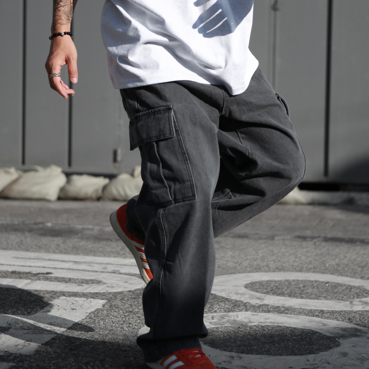 Ash washing cargo semi wide pants : ACHRO-