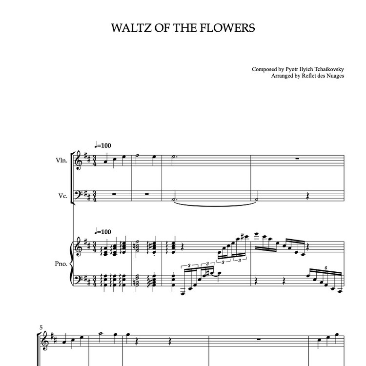 TRIO 楽譜] Waltz of the Flowers - ヴァイオリン、チェロ、ピアノトリオ 室内楽 アンサンブル : Musicalibra  Japan