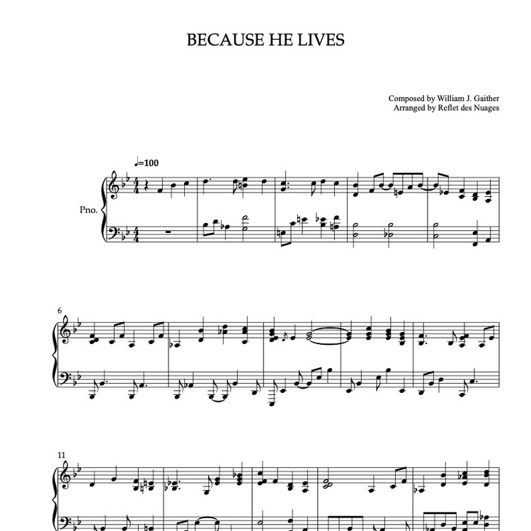 Piano Solo Sheet Music Because He Lives Musicalibra 