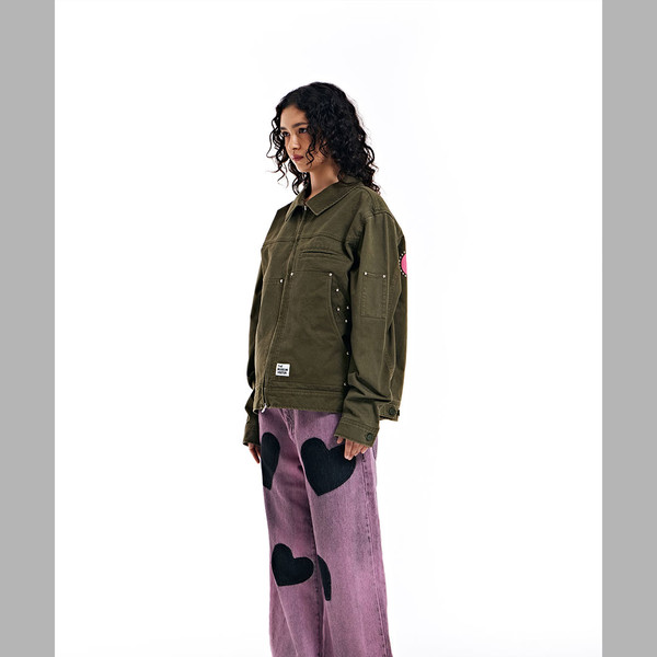 ★THE MUSEUM VISITOR★ STUD BACK LOGO CARPENTER JACKET KHAKI STUD BACK LOGO CARPENTER JACKET (KHAKI) : THE MUSEUM VISITOR