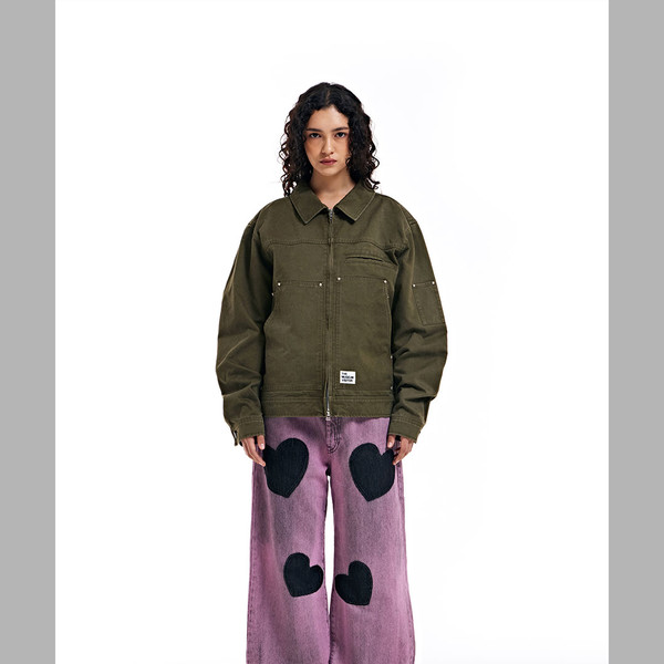STUD BACK LOGO CARPENTER JACKET (KHAKI) : THE MUSEUM VISITOR