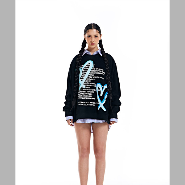 【THE MUSEUM VISITOR】HEART PRINTED INSIDE-OUT HOODY-BLACK ART ZIP-UP HOODIE (BLACK) : THE MUSEUM VISITOR