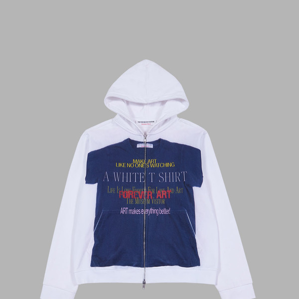 LETTERING T-SHIRTS PRINTED ZIP UP HOODY (WHITE) : THE MUSEUM