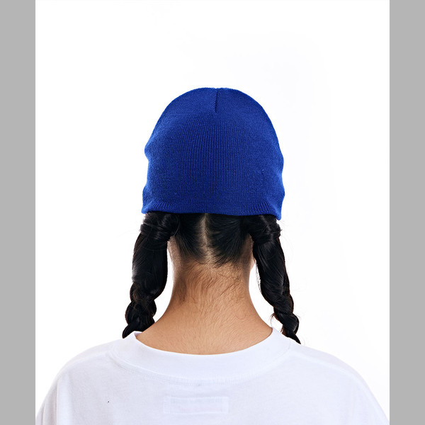TWO HEART PATCH STITCHED BEANIE (BLUE) : THE MUSEUM VISITOR