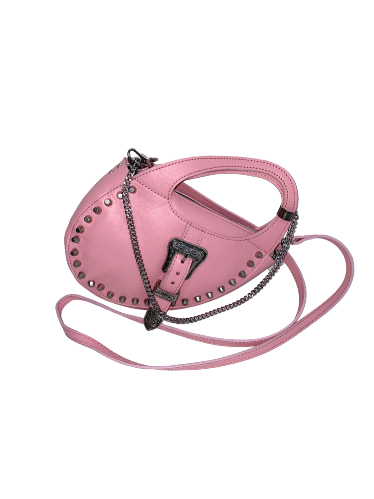 Oval Western Leather Shoulder Bag_PINK youser_official