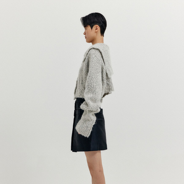 XEMMA Over Fit Crop Cardigan - Light Grey : EENK SHOP